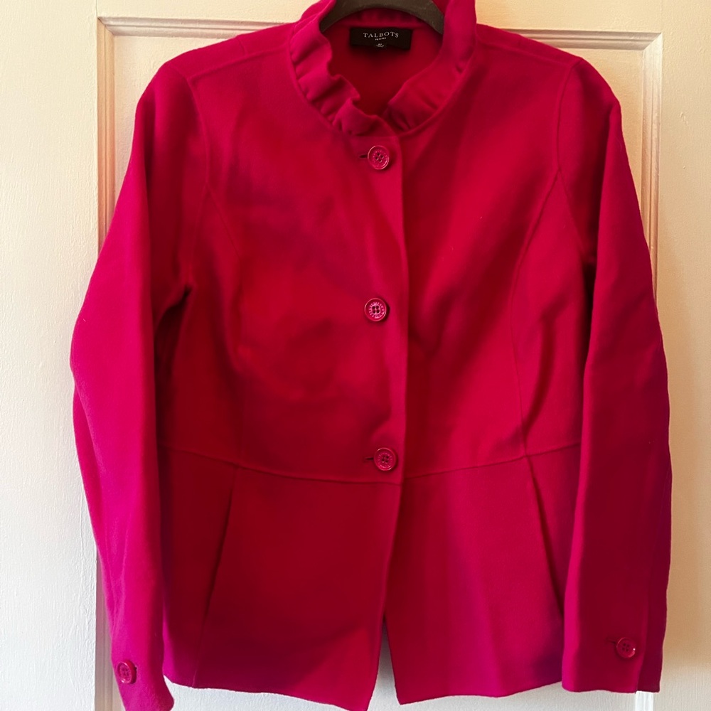 Talbots Pink Ruffle collar Blazer - Picture 3 of 8